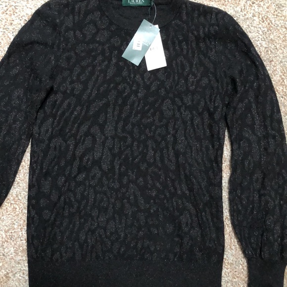 Lauren Ralph Lauren Woman Glitter Animal Print Black Sweater size S - Picture 4 of 7